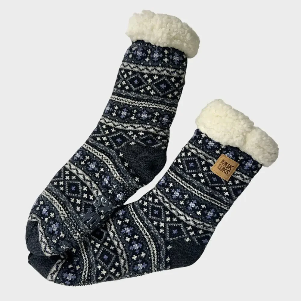 Muk Luks Slipper Socks NWOT Charcoal Gray Pattern